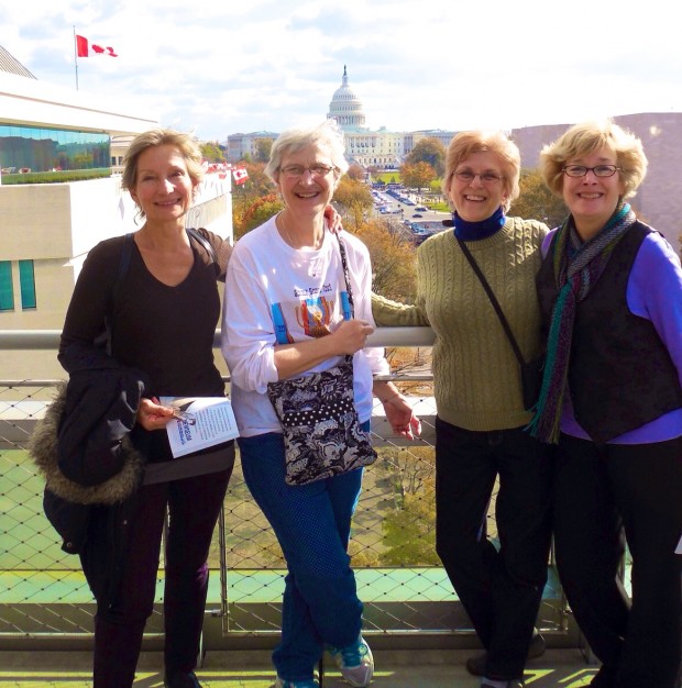 (L-R) Personal biographer Sheridan Hill, Sue Hessel, Fran Morley, Libby Atwater in D.C. Nov. 2013.