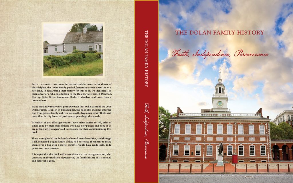 The vibrant cover of an Irish Family History book produced by Real Life Stories, LLC in 2019 for a client in Philadelphia.